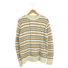 アーノルドパーマー Arnold Palmer ニット セーター 2 ベージュ ボーダー柄 ケーブル編み 長袖 /AH41 ■ECC001