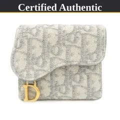 【美品】 Dior クリスチャンディオール Oblique オブリーク サドルロータスウォレット グレー ジャカード、レザ- 2つ折り財布