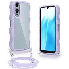 【新品】 Arrows We2 用 ケース クリア ショルダー ストラップ付き アローズWE2 用 カバー 耐衝撃 F-52E スマホケース 透明 肩掛け 斜めかけ 紐付き 縄掛けケース 長さ調整可能 取り外し可能(パープル) 0