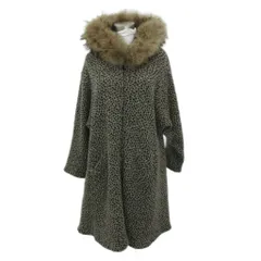 トリコ シック Tricot Chic ニットコート ロング丈 ウール 10 黒 ブラック ベージュ アニマル柄 ファー付きフード /MA3 ■GY58