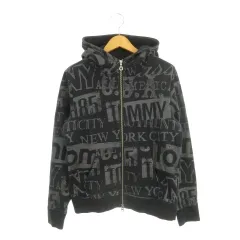 トミー TOMMY ジップパーカー スウェット ジャケット 上着 S グレー 黒 ブラック 総柄 長袖 /AH44 ■ECC001