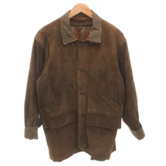 ノーブランド スエードジャケット 豚革 レザー 裏地チェック ライナー付き 茶 ブラウン /FF ■GY61