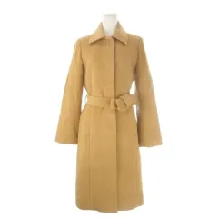 エムプルミエ M-Premier ステンカラーコート ミドル丈 比翼 アンゴラ ベルト付き 38 茶 ブラウン /CK3 ■ECC001