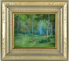 清水晶一・秋の白樺林 油絵 絵画 裏書有 インテリア 置物 オブジェ