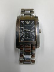 【中古品】 EMPORIO ARMANIエンポリオアルマーニ 腕時計 クオーツ シルバー ステンレス 黒文字盤 スクエア 時計 現状品