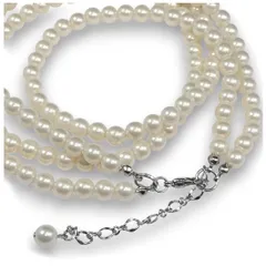 パールネックレス 2連約6.0mm珠花珠光沢ホワイト系フェイク真珠9021