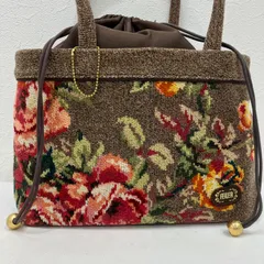 409　FEILER　フェイラー　ハンドバッグ　トートバッグ　ロザリウム　巾着　ブラウン　茶色　花柄　フラワー　レディース　シュニール織り　バラ　ローズ