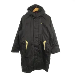 プーマ PUMA ベンチコート 中綿 スポーツウエア 160 黒 ブラック ゴールドカラー スタンドカラー フード付き 内側ボア ストライプ ロゴ /MN6 ■ECD001