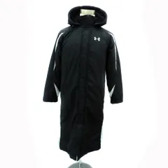 アンダーアーマー UNDER ARMOUR ベンチコート ロング丈 SM 黒 ブラック オフホワイト フード付き ロゴプリント /HO22 ■GY61