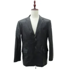 レザーテーラードジャケット 上着 シングル ミドル丈 総裏地 黒 ブラック /HO32 ■GY58