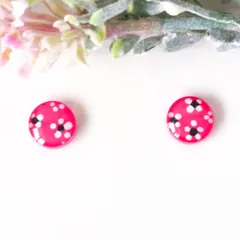no.503　レジン　コーラルピンク　お花　レトロ　丸型　ぷっくり　ピアス　イヤリング　ハンドメイド