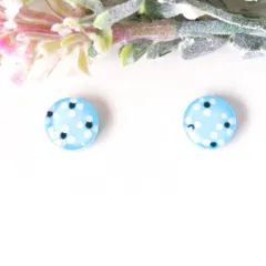 no.502　レジン　ペールブルー　お花　レトロ　丸型　ぷっくり　ピアス　イヤリング　ハンドメイド