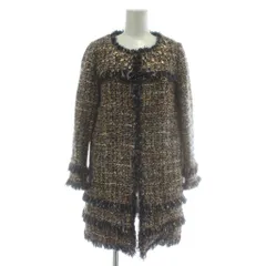 ダイアグラム Diagram ノーカラーコート ジャケット アウター ウール混 モヘヤ混 ツイード ビジュー ラインストーン 36 S 茶色 ブラウン 紺 ネイビー /XZ