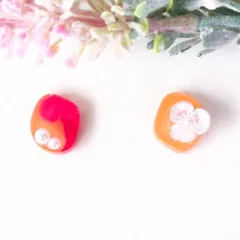 no.524　レジン　お花　赤　オレンジ　パール　ピアス　イヤリング　ハンドメイド