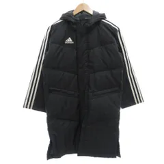 アディダス adidas ベンチコート ロング フード 3ストライプス ジップアップ ロゴ刺繍 140 黒 ブラック 白 ホワイト /GV ■GY61