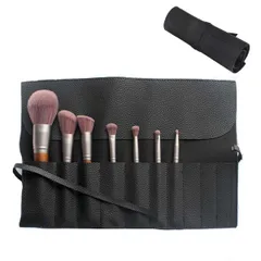 メイクブラシケース メイクブラシポーチ 巻き型 10本ポケット 化粧筆ケース 携帯用 化粧筆入れ メイク道具ホルダー コンパクト 旅行 持ち運び (ブラック)