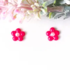 no.501　レジン　コーラルピンク　お花　レトロ　ぷっくり　ピアス　イヤリング　ハンドメイド