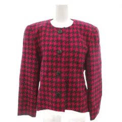 ピエールカルダン Pierre Cardin ノーカラージャケット ウール 9 ピンク 千鳥格子柄 /FF ■GY60のサムネイル