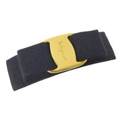 Salvatore Ferragamo バレッタ ヴァラ リボン キャンバス メッキ ゴールド ネイビー