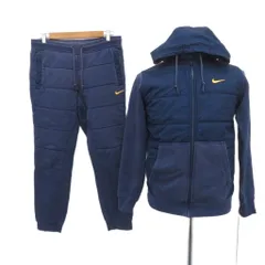 ナイキ NIKE セットアップ 上下 パーカー ジャケット キルティング ジップアップ ミドル丈 スウェットパンツ アンクル丈 M 紺 ネイビー /YS28 ■GY58