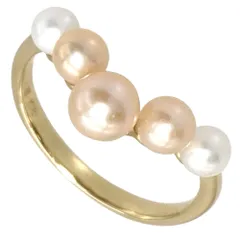 ミキモト MIKIMOTO ベビーパール 5P V字 リング 指輪 約10号 K18YG 2.2g 真珠 イエローゴールド ペルリータ レディース【中古】