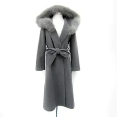 マイストラーダ Mystrada コート ロング丈 無地 フード付き ファー アンゴラ混 リボンベルト付き 38 M グレー /SY52 ■GY61