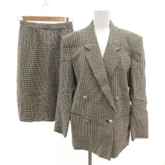 ブルーベル BLUEBELL テーラードジャケット ダブル スカート ハウンドトゥース 千鳥柄 シルク混 9 白 ホワイト 黒 ブラック /JS ■GY61