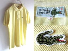希少フランス製LacosteラコステポロシャツXL刺繍ロゴ 鹿の子フレラコ黄 