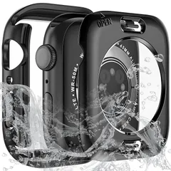防水 カバー アップルウォッチ 対応 Apple Watch Series 9 8 コンパチブル 7 45mm ケース 2-in-1 前後保護 [Sunhel] PCフレーム＋強化ガラス 耐衝撃 軽量 高透過率 簡単脱着(ブラック，45mm)