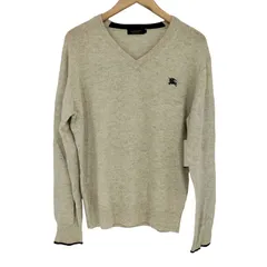 バーバリーブラックレーベル BURBERRY BLACK LABEL ウール カシミヤ混 ロゴ刺繍 Vネック カーディガン メンズ JPN：2 