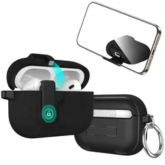 【新品】 For Airpods pro 3ケース Airpods pro 第3世代 2025 専用 カバー 安全磁気式ロック スマホスタンド エアーポッズ 保護ケース 着装まま充電可能 キーリング付き ブラック 0