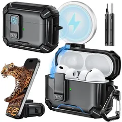 【新品】 Inesore for Airpods Pro3 ケース (2025) 磁気安全ロック & カラビナ & クリーニングペン付き、自動ポップアップ機能/MagSafe充電/全面保護/耐衝撃/強力な落下防止、エアーポッズプロ 第3世代 保護カバー - 0