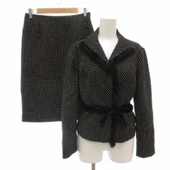 エムズグレイシー M'S GRACY セットアップ フォーマル ジャケット ひざ丈スカート ラビットファー 総裏地 ドット柄 40 黒 ブラック 白 ホワイト /GV ■GY60