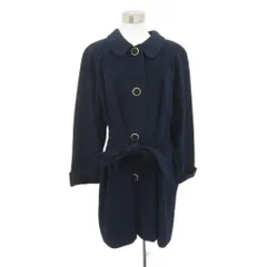 レリアン Leilian ラウンドカラーコート ロング丈 9 紺 無地 ロールアップ リボン /SY54 ■GY61