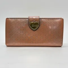 3836 GUCCI グッチ 長財布 GG マイクロシマ PVC エナメル ピンク ベージュ Wホック ハート