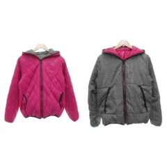 ビラボン BILLABONG リバーシブル ダウンジャケット フード ジップアップ ヘリンボーン柄 ロゴ刺繍 ナイロン M ピンク グレー /GV ■GY61