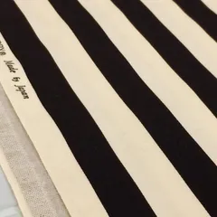 1ｍ　88610-4-8 オフホワイト/ブラック　生地 ストライプ 綿 2cm幅 太 ツイル 黒 紺 赤 コットン 布 綿 マリン 110cm幅