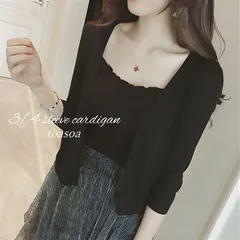 toasoa トーアソーア カーディガン レディース 七分袖 春 夏 秋 冬 トップス 羽織り 無地 uv uvカット ショート 丈 ボレロ とろみ かわいい 薄手 vネック オフィス 黒 (ブラック,  M)