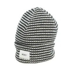 ダブルタップス WTAPS 帽子 ニット帽 ビーニー ウール X 00 白 ホワイト 黒 ブラック ストライプ柄 ロゴタグ付き 202MADT-HT03 /MN2 ■GY61のサムネイル