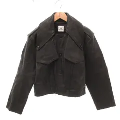 エイチ&エム H&M STUDIO 19AW レザージャケット ブルゾン ビッグカラー US10 黒 ブラック /YJ ■GY58