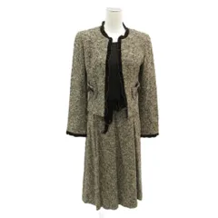 エムズグレイシー M'S GRACY セットアップ 上下 上38 下40 茶 ブラウン ノーカラージャケット 前開き ショート丈 ワンピース ラウンドネック 長袖 ミモレ丈 ツイード /YS9 ■GY60