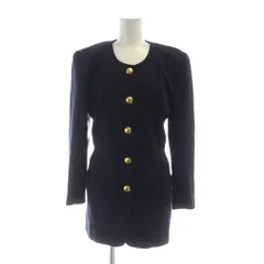 フォクシー FOXEY ノーカラージャケット 長袖 ミドル 総裏地 シングル 金ボタン 40 M 紺 ネイビー /MQ