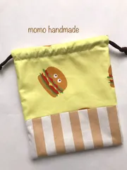 コップ袋　巾着袋　《入園入学》おめめが可愛いハンバーガー♡　茶色(^^)/