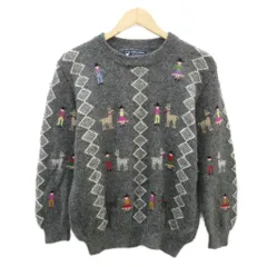 アルパカハウス ALPACA HOUSE ニット セーター アルパカ L グレー 長袖 クルーネック 総柄 /YS24 ■GY59