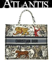 【広尾店】クリスチャンディオール Christian Dior ブックトート ラージ トワル ドゥ ジュイ エンブロイダリー マルチカラー ネイビー 【18259】