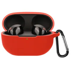 【新品】 YAODLE WF-1000XM5 用ケース 対応 ソニー(SONY) WF-1000XM5 液状シリコン 保護ケース 保護カバー 耐衝撃性 防塵紛失防止 装着充電可能 カラビナ付き(レッド) 0