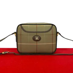 極 美品 BURBERRYS バーバリーズ シャドーホース ロゴ チェック 柄 キャンバス レザー 本革 ショルダーバッグ ブラウン カーキ 86531