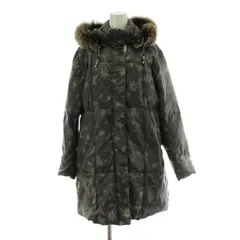 バルマン BALMAIN ダウンコート M グレー フードファー ブルーフォックス 総柄 ミドル丈 OF127D-90F /PP ■GY44