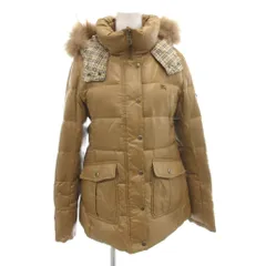 バーバリーブルーレーベル BURBERRY BLUE LABEL ダウンジャケット ラクーンファー 38 ベージュ ノバチェック フード付き /FF ■GY62