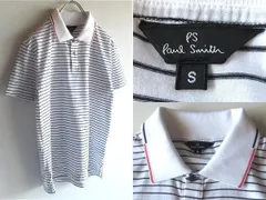 PS Paul Smith ポールスミス ジャガード襟 コットン天竺 カットソー生地 ボーダー ポロシャツ S ホワイト ブラック 白黒